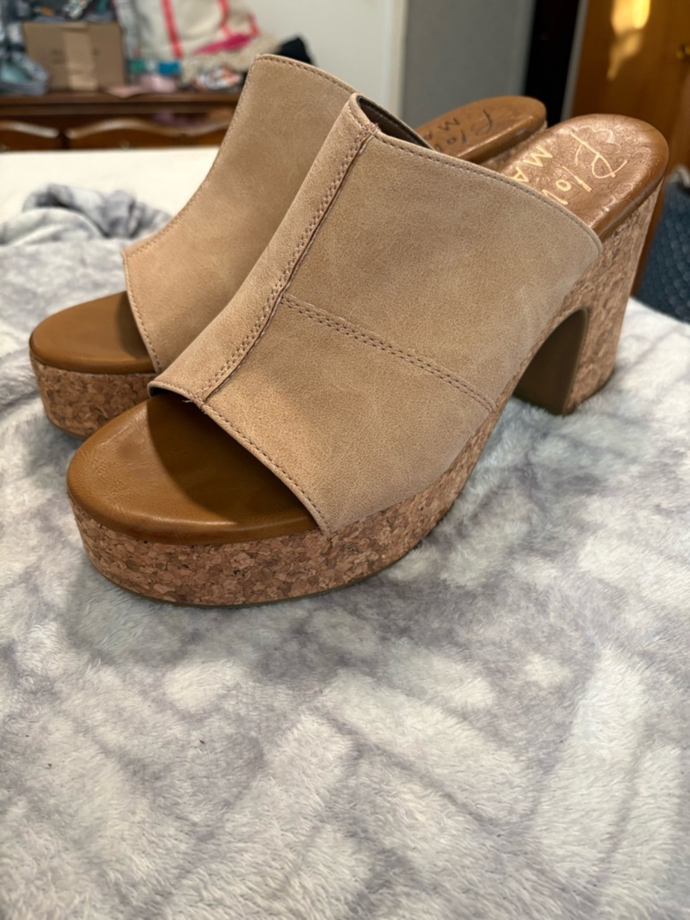Blowfish Tan Suede Cork Platform Mule